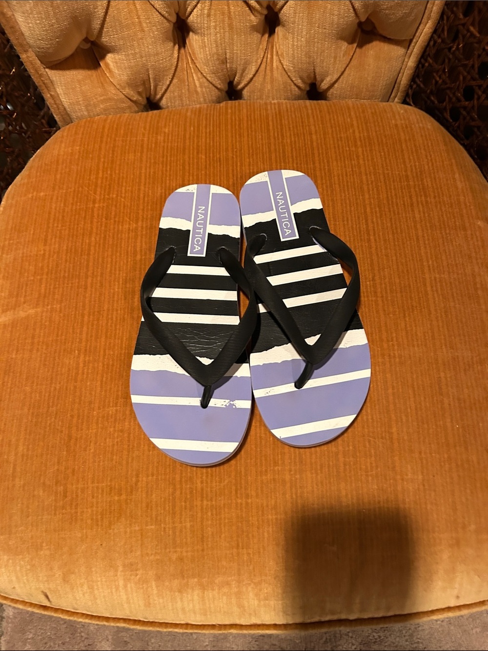 Nautica Kids Lavender and Black Striped Flip Flops